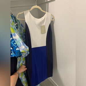 Boden Color Block Midi Dress - White, Black, Blue